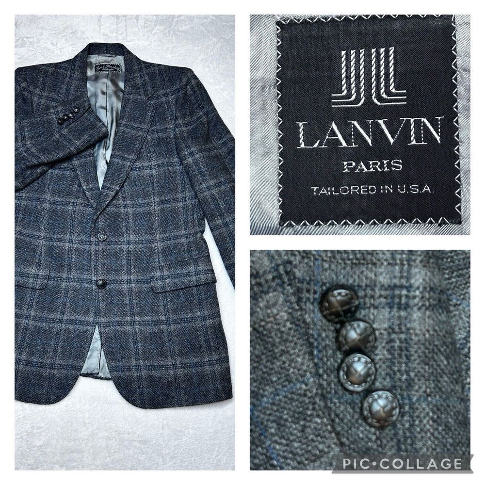 Lanvin‎ Paris Dark Gray Plaid 2 Button Camel Hair Sport Coat Blazer Mens Size 39
